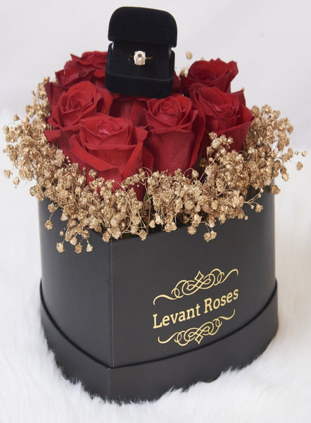 Red roses & gold Baby's-breath / heart box