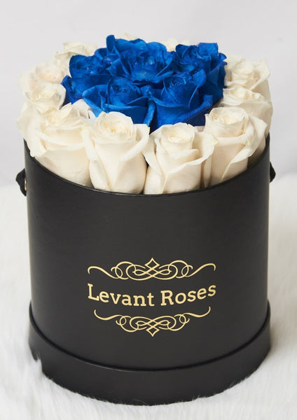 Premium multi-colour roses / round box
